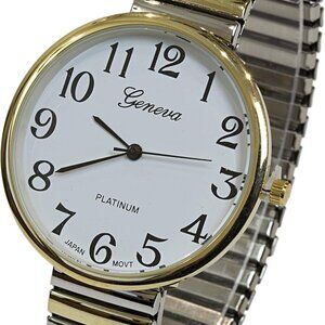 Super Large Face Easy to Read Two-Tone Stretch Band Watch